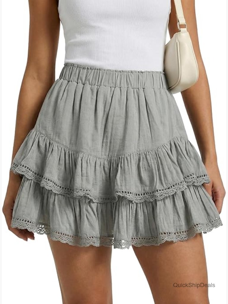 Flowy Ruffle Eyelet Skorts High Waisted Boho Mini Skirts Casual Summer Beach